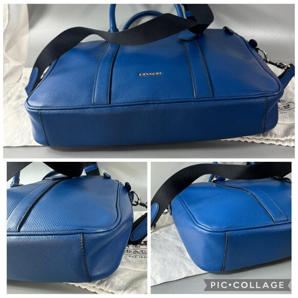 Coach F71681 Slim Cross Grain Men's Leather Briefcase/Handbag/Shoulder Bag, Blue - Picture 13 of 13